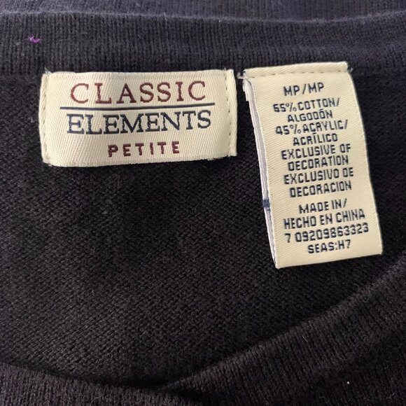 Classic Elements Holiday Poinsettia Cardigan Sweater MP Black Sequin Button Up - Picture 6 of 6